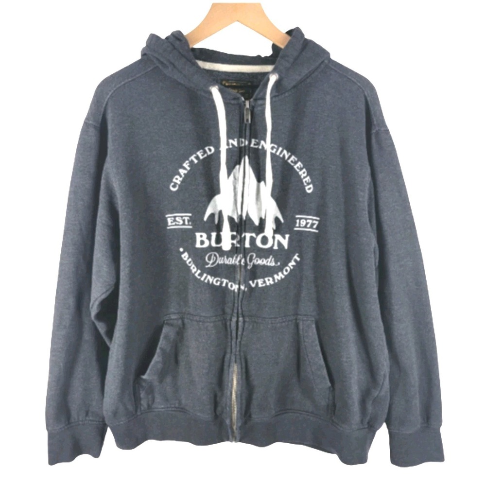 Burton Gristmill Hoodie Men's Large Gray Full Zip Fleece‎ Outdoor Logo